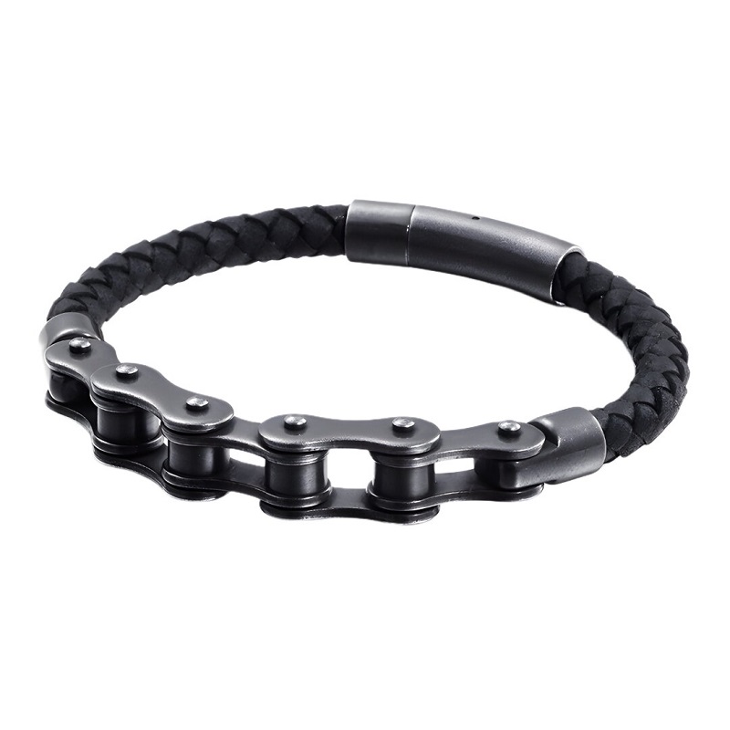 Pánsky kožený náramok Chain 31507 - čierny