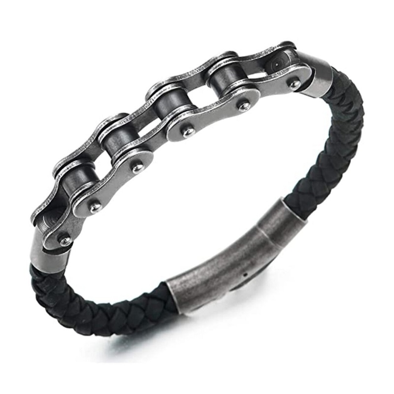 Pánsky kožený náramok Chain 31507 - čierny