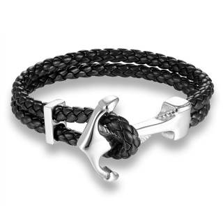 Pánsky kožený náramok Anchor 30161 - čierny
