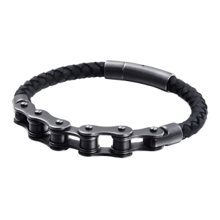 Pánsky kožený náramok Chain 31507 - čierny