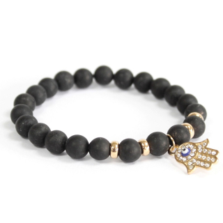 Náramok Boho Čierny achát - Hamsa