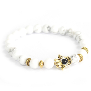 Náramok Boho Howlit biely - Hamsa