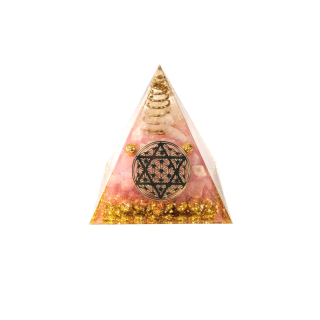 Orgonit Pyramída Kryštál a Ruženín Kvet života